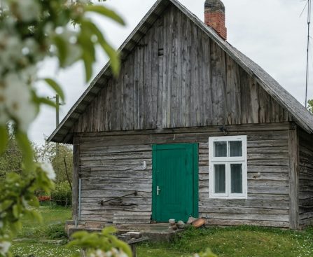 brown wooden house on green grass field during daytime